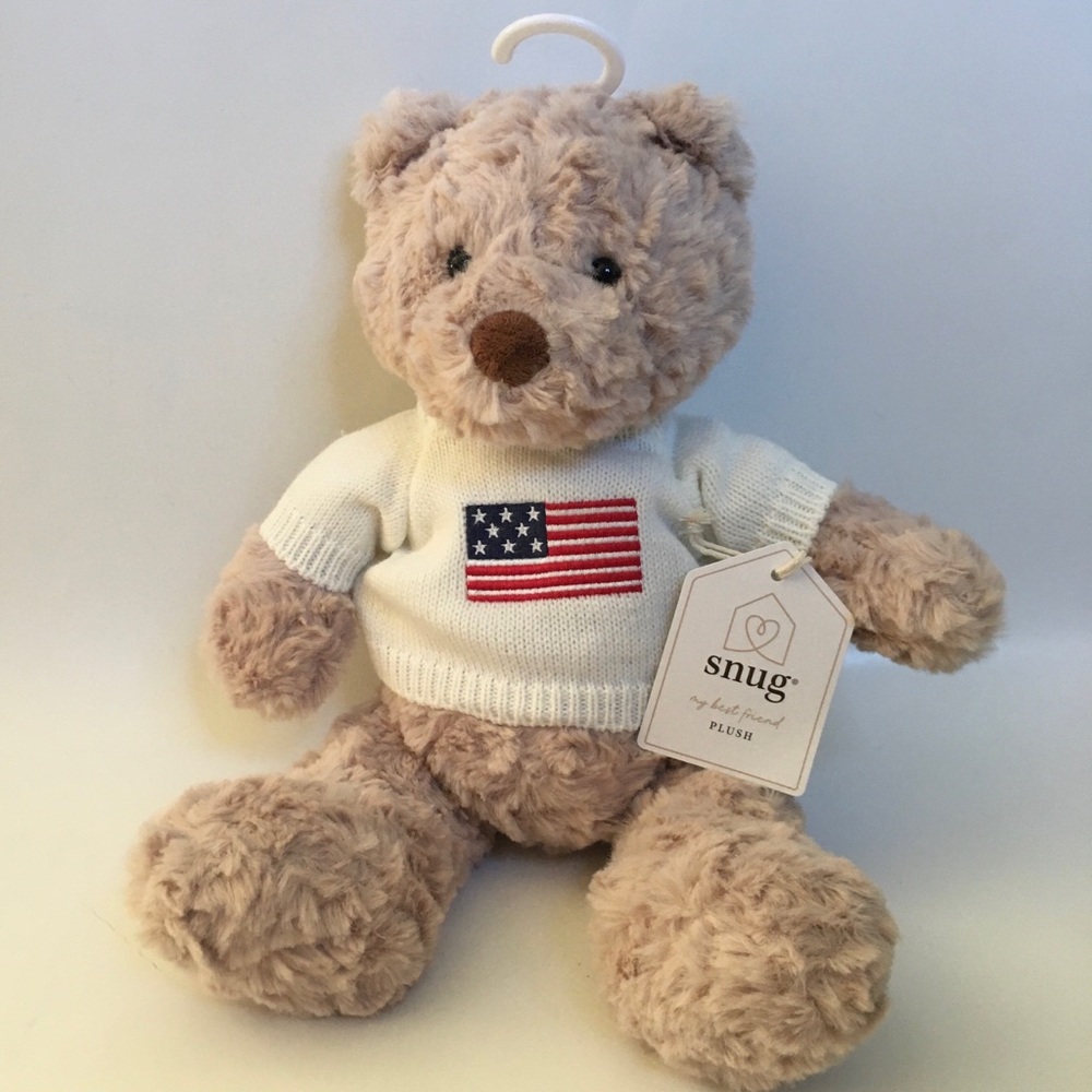 NEW Plush Bear Embroidered Sweater Flag USA Red White Blue Celebrate 4th of July